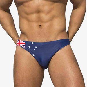 Easyjuicy Swim Bikini Briefs Red White Blue Australia Flag Men's Size 35-36